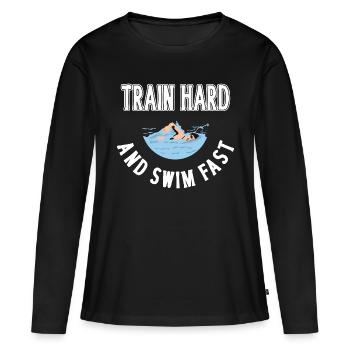 Train Hard and Swim presque natation nageur Sport - T-shirt manches longues Premium bio Femme - noir - Devant - Julia (174cm)