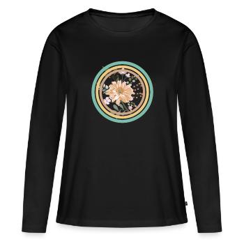 Anneau floral - T-shirt manches longues Premium bio Femme - noir - Devant - Julia (174cm)