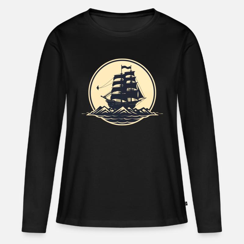 Piratenschiff - Frauen Premium Bio Langarmshirt - Schwarz