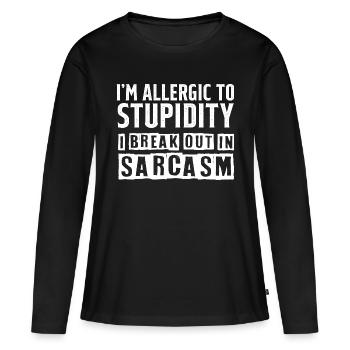 Je suis allergique à la stupidité, j’éclate dans le sarcasme - T-shirt manches longues Premium bio Femme - noir - Devant - Julia (174cm)
