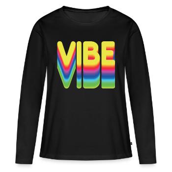 Nur gute Vibes - retro style - Frauen Premium Bio Langarmshirt - Schwarz - Vorne - Julia (174cm)
