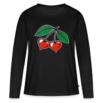 Kirschen - Frauen Premium Bio Langarmshirt - Schwarz - Vorne - Julia (174cm)