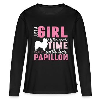 Papillon Dog Continental Dwarf Spaniel - Women's Premium Organic Long Sleeve Shirt - black - Front - Julia (174cm)