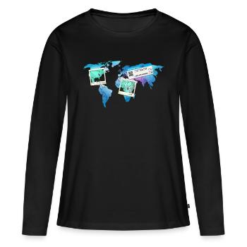 Voyager dans le monde - Carte du monde - T-shirt manches longues Premium bio Femme - noir - Devant - Julia (174cm)