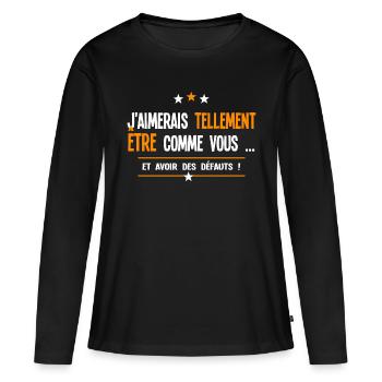 Perfection et défauts humour et drôle - T-shirt manches longues Premium bio Femme - noir - Devant - Julia (174cm)