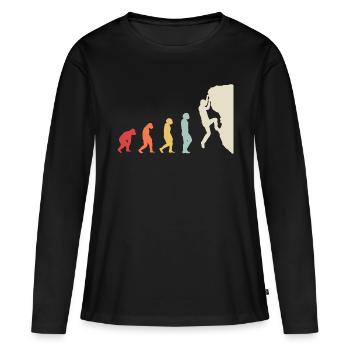 Bouldern Klettern Evolution Bergsteiger Vintage - Frauen Premium Bio Langarmshirt - Schwarz - Vorne - Julia (174cm)