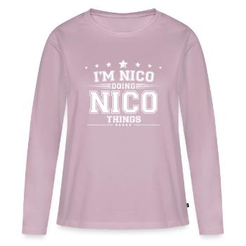 Nico - T-shirt manches longues Premium bio Femme - rose poudré - Devant - Julia (174cm)