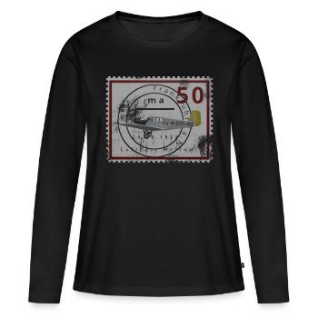 Historische Briefmarke der Luftfahrt, phantasie - Frauen Premium Bio Langarmshirt - Schwarz - Vorne - Julia (174cm)