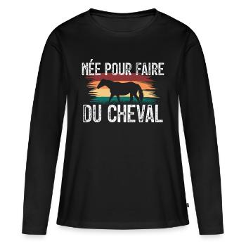 amoureuse des chevaux - cadeau Cavelier. - T-shirt manches longues Premium bio Femme - noir - Devant - Julia (174cm)