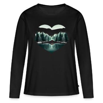 Liebe Herz und Natur in Weihnachten - Frauen Premium Bio Langarmshirt - Schwarz - Vorne - Julia (174cm)