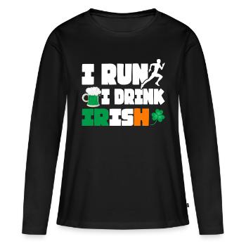 Je cours. Je bois. Irlandais. - T-shirt manches longues Premium bio Femme - noir - Devant - Julia (174cm)