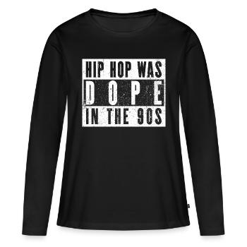 Vibrations hip-hop des années 90 – L’âge d’or - T-shirt manches longues Premium bio Femme - noir - Devant - Julia (174cm)