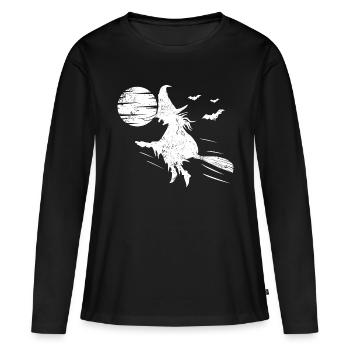 Sorcière avec la pleine lune baignée de la sorcière - T-shirt manches longues Premium bio Femme - noir - Devant - Julia (174cm)