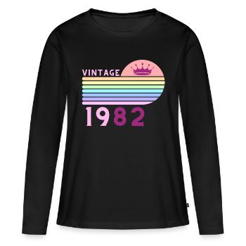 Anniversaire 40 ans vintage 1982 femme rose violet - T-shirt manches longues Premium bio Femme - noir - Devant - Julia (174cm)