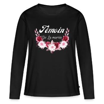 témoin de la mariée - T-shirt manches longues Premium bio Femme - noir - Devant - Julia (174cm)