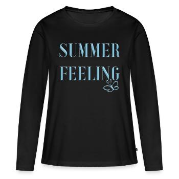 SENSATION D’ÉTÉ avec papillon - T-shirt manches longues Premium bio Femme - noir - Devant - Julia (174cm)