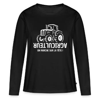 Bauer, Bauer, Bauer, Traktor - Frauen Premium Bio Langarmshirt - Schwarz - Vorne - Julia (174cm)