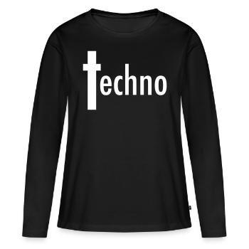 Croix techno love - T-shirt manches longues Premium bio Femme - noir - Devant - Julia (174cm)