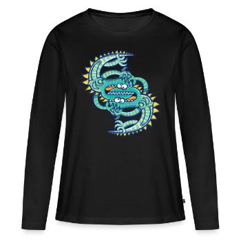 Deux lézards face à face dans un combat dangereux - T-shirt manches longues Premium bio Femme - noir - Devant - Julia (174cm)