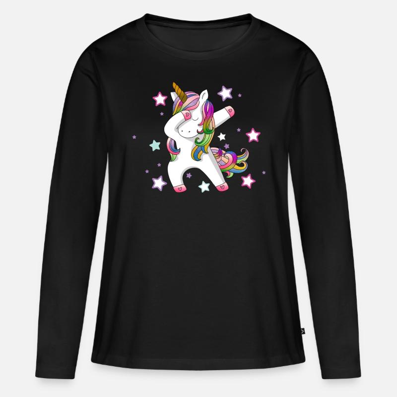 Dabbing Einhorn - Frauen Premium Bio Langarmshirt - Schwarz