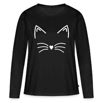 cat face - Women's Premium Organic Long Sleeve Shirt - black - Front - Julia (174cm)