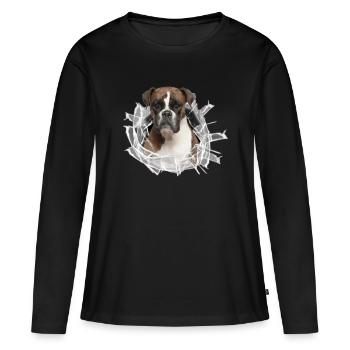 Boxer im Glas Loch - Frauen Premium Bio Langarmshirt - Schwarz - Vorne - Julia (174cm)