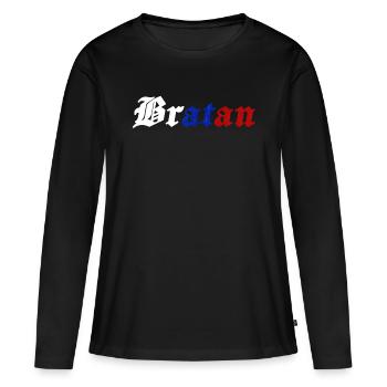bratan jeunesse mot drôle design vintage - T-shirt manches longues Premium bio Femme - noir - Devant - Julia (174cm)