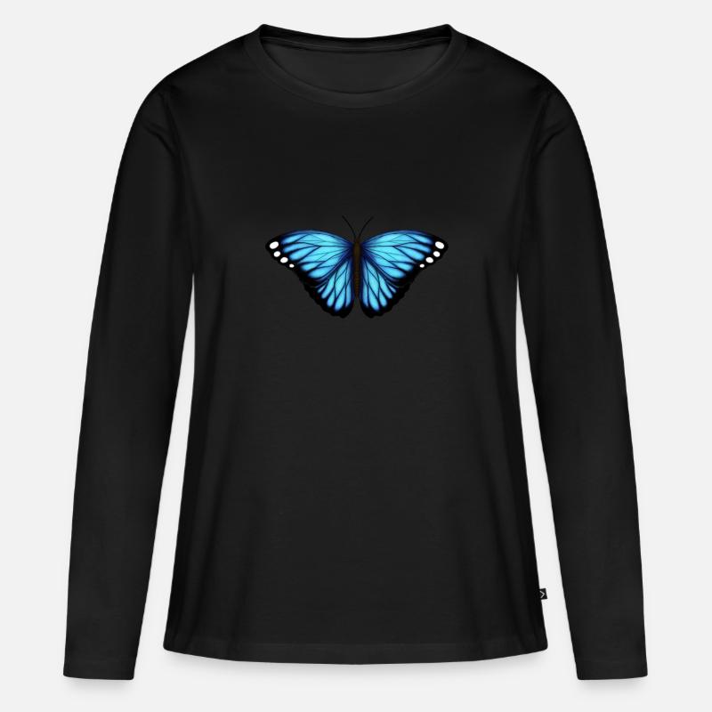 blauer Schmetterling - Frauen Premium Bio Langarmshirt - Schwarz