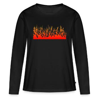 feu flamme flame mur - T-shirt manches longues Premium bio Femme - noir - Devant - Julia (174cm)