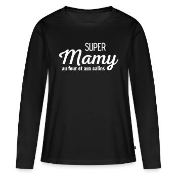 Mamie/ Super mamy au four et au câlins - T-shirt manches longues Premium bio Femme - noir - Devant - Julia (174cm)