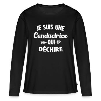 Je Suis Une Conductrice Qui Déchire - T-shirt manches longues Premium bio Femme - noir - Devant - Julia (174cm)