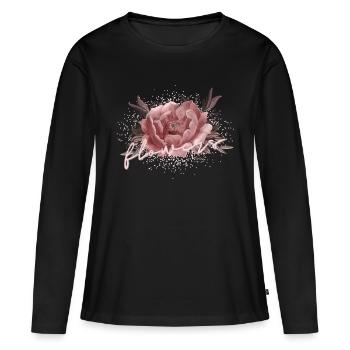 Flowers Pfingstrose Rosa - Frauen Premium Bio Langarmshirt - Schwarz - Vorne - Julia (174cm)