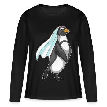 Pingouin voile de mariée mariage - T-shirt manches longues Premium bio Femme - noir - Devant - Julia (174cm)
