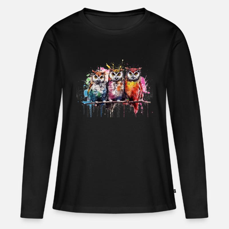 Grafitti Eulen - Frauen Premium Bio Langarmshirt - Schwarz