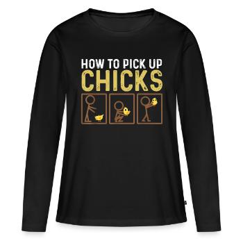 Comment ramasser des poussins Mignon Pick Chicks - T-shirt manches longues Premium bio Femme - noir - Devant - Julia (174cm)