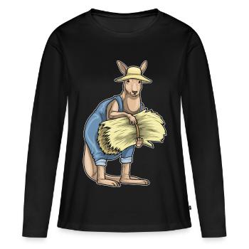 Känguru Landwirt Stroh Bauernhof - Frauen Premium Bio Langarmshirt - Schwarz - Vorne - Julia (174cm)
