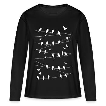 Silhouetted birds on minimalist threads - Women's Premium Organic Long Sleeve Shirt - black - Front - Julia (174cm)