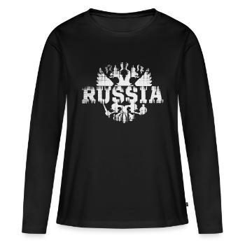 Russland Wappen Weiß - Frauen Premium Bio Langarmshirt - Schwarz - Vorne - Julia (174cm)
