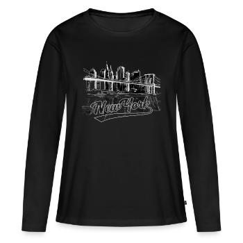 New York Brooklyn Bridge Retro Skyline Souvenir - Women's Premium Organic Long Sleeve Shirt - black - Front - Julia (174cm)