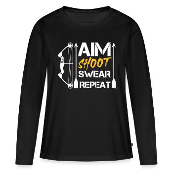 Aim Shoot Swear Repeat Archery Gift Hobby - Women's Premium Organic Long Sleeve Shirt - black - Front - Julia (174cm)