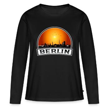 Berlin Berliner Skyline Retro Sun Schriftzug - Frauen Premium Bio Langarmshirt - Schwarz - Vorne - Julia (174cm)