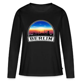 Berlin Berliner Skyline Retro Sun Schriftzug - Frauen Premium Bio Langarmshirt - Schwarz - Vorne - Julia (174cm)