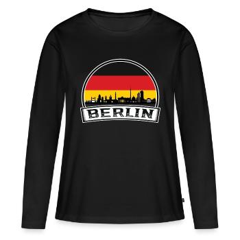 Berlin Berliner Skyline Retro Sun Schriftzug - Frauen Premium Bio Langarmshirt - Schwarz - Vorne - Julia (174cm)