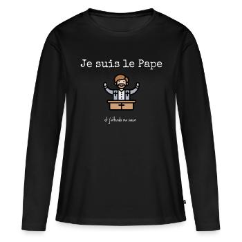 Odile Deray Je suis le Pape et j'attends ma soeur - T-shirt manches longues Premium bio Femme - noir - Devant - Julia (174cm)