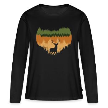Forêt profonde et chevreuils - T-shirt manches longues Premium bio Femme - noir - Devant - Julia (174cm)