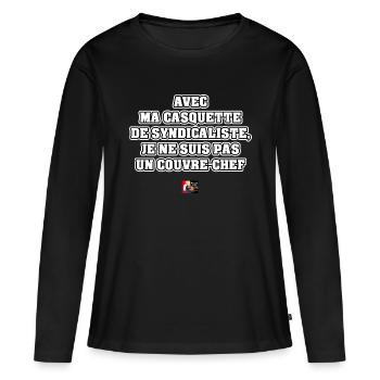 AVEC MA CASQUETTE DE SYNDICALISTE, JE NE SUIS PAS - T-shirt manches longues Premium bio Femme - noir - Devant - Julia (174cm)