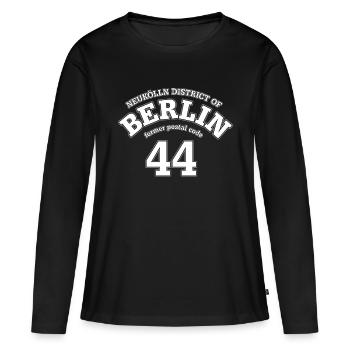 Neukölln Berlin 44 impression blanc - T-shirt manches longues Premium bio Femme - noir - Devant - Julia (174cm)