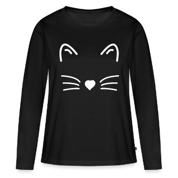 cat face - Women's Premium Organic Long Sleeve Shirt - black - Front - Julia (174cm)