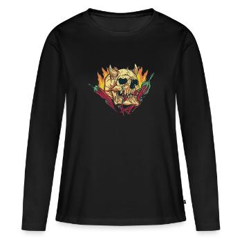 Sauce piquante Sauce chili Piment crâne cadeau - T-shirt manches longues Premium bio Femme - noir - Devant - Julia (174cm)