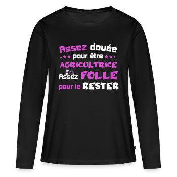 Assez douée pour être agricultrice cadeau humour - T-shirt manches longues Premium bio Femme - noir - Devant - Julia (174cm)